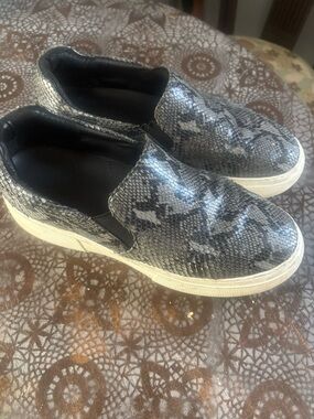 J Slides Women's Slip-On Sneakers in Black Snake Print